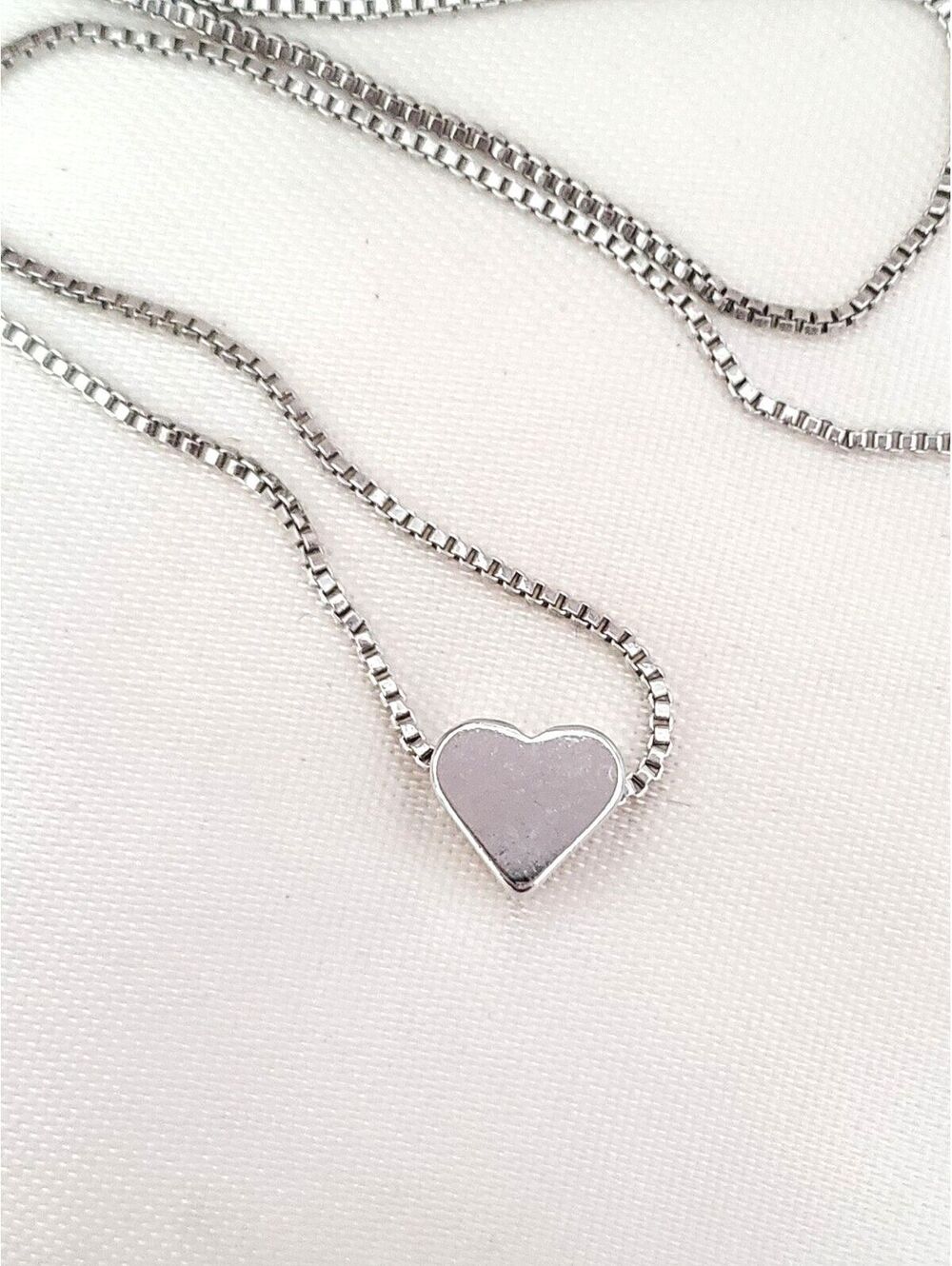 Dainty Sliding Heart Sterling Silver Box Chain Necklace